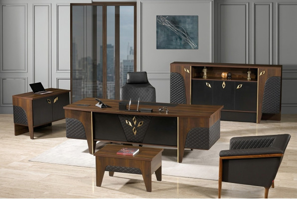 Mobilier de bureau Bureau complet Bureau de bureau Ensemble de bureau 4 pièces Bois Marron