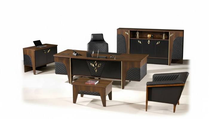 Mobilier de bureau Bureau complet Bureau de bureau Ensemble de bureau 4 pièces Bois Marron