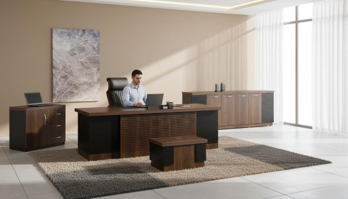 Bureau de bureau Mobilier de bureau Ensemble de bureau complet 4 pièces Bois Marron Bureau