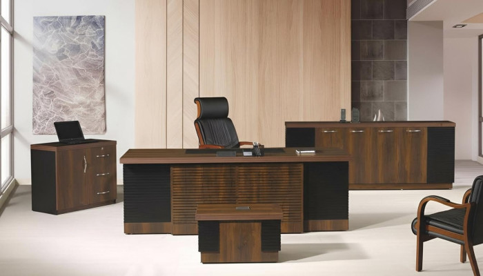 Bureau de bureau Mobilier de bureau Ensemble de bureau complet 4 pièces Bois Marron Bureau