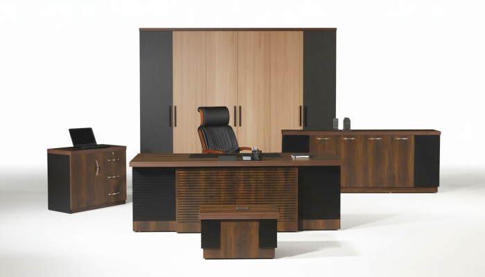 Bureau de bureau Mobilier de bureau Ensemble de bureau complet 4 pièces Bois Marron Bureau