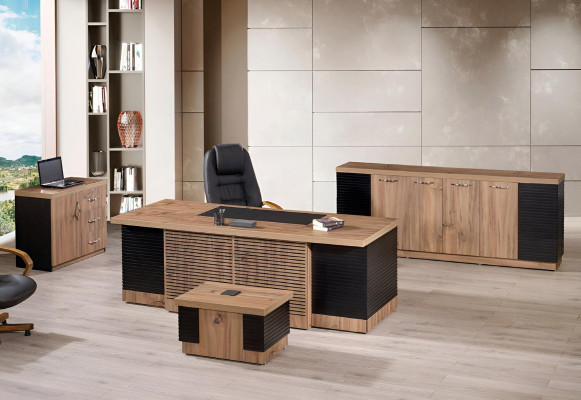 Meubles de salle d'étude Bureau Bureau Ensemble 4pcs Bois Marron