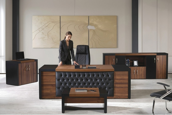 Bureau Mobilier de bureau Ensemble de bureau complet 4 pièces Bois Marron Bureau