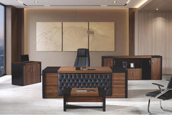Bureau Mobilier de bureau Ensemble de bureau complet 4 pièces Bois Marron Bureau