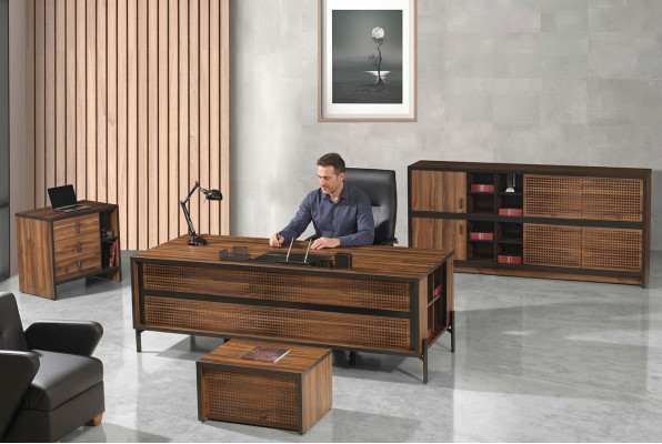 Mobilier de bureau Bureau complet Bureau de bureau Ensemble 4 pièces Bois Marron