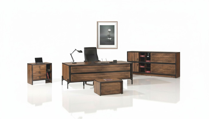 Mobilier de bureau Bureau complet Bureau de bureau Ensemble 4 pièces Bois Marron