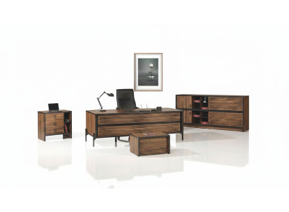 Mobilier de bureau Bureau complet Bureau de bureau Ensemble 4 pièces Bois Marron