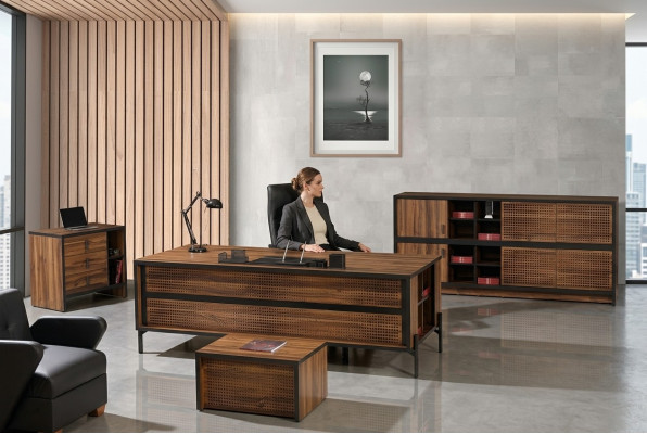 Mobilier d'étude complet avec bureau, bureau de bureau 4 pièces en bois marron