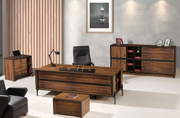 Mobilier d'étude complet avec bureau, bureau de bureau 4 pièces en bois marron