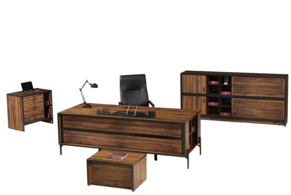 Mobilier d'étude complet avec bureau, bureau de bureau 4 pièces en bois marron