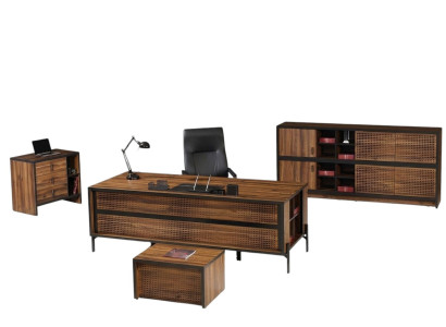Mobilier d'étude complet avec bureau, bureau de bureau 4 pièces en bois marron