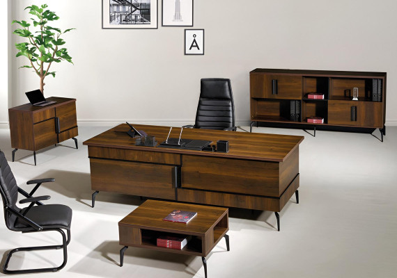 Mobilier de salle d'étude Bureau Bureau Ensemble 4 pièces Bois Marron