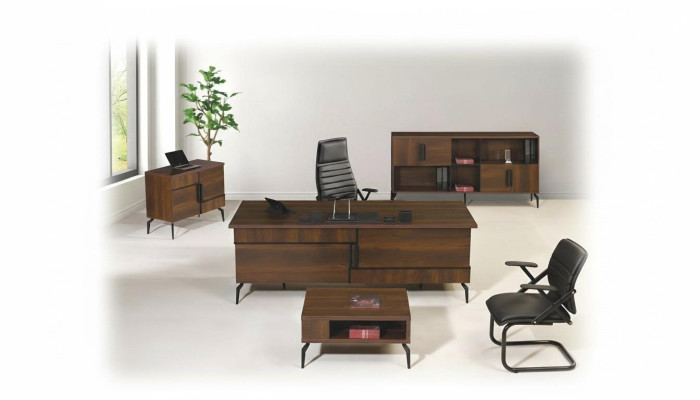Mobilier de salle d'étude Bureau Bureau Ensemble 4 pièces Bois Marron