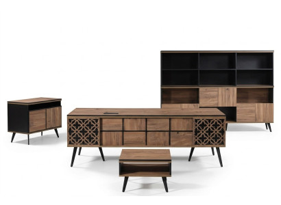 Bureau de bureau Meubles de salle d'étude Bureau complet 4 pièces Bois Marron