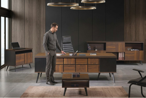 Mobilier de salle d'étude complet Bureau Bureau 4 pièces Bois Marron