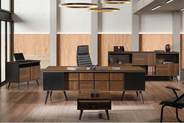 Mobilier de salle d'étude complet Bureau Bureau 4 pièces Bois Marron