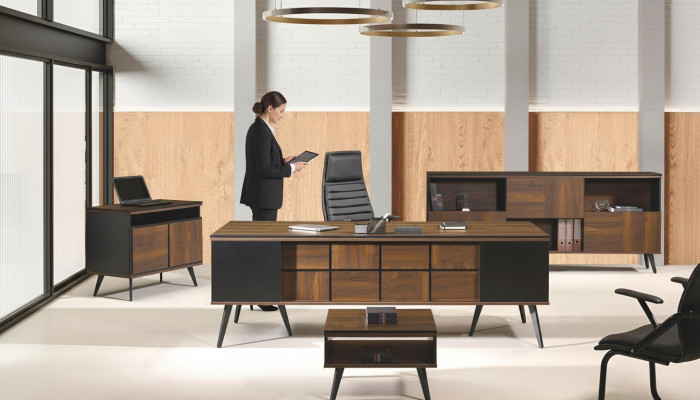 Bureau Classique Complet et Ensemble de Mobilier de Salle d'Étude 4 pièces Bois Marron