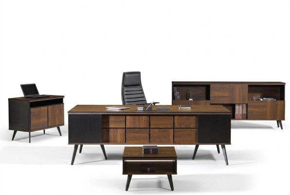 Bureau Classique Complet et Ensemble de Mobilier de Salle d'Étude 4 pièces Bois Marron