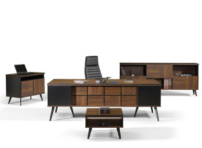 Bureau Classique Complet et Ensemble de Mobilier de Salle d'Étude 4 pièces Bois Marron