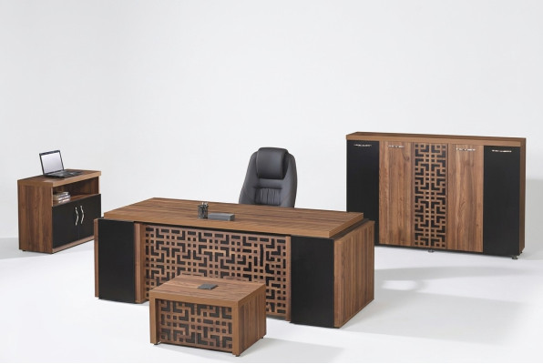Bureau complet Mobilier de bureau Bureau de bureau Bureau de bureau Ensemble 4 pièces Bois Marron