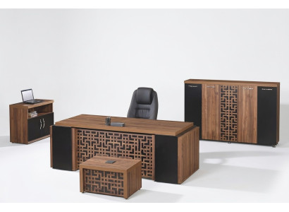Bureau complet Mobilier de bureau Bureau de bureau Bureau de bureau Ensemble 4 pièces Bois Marron