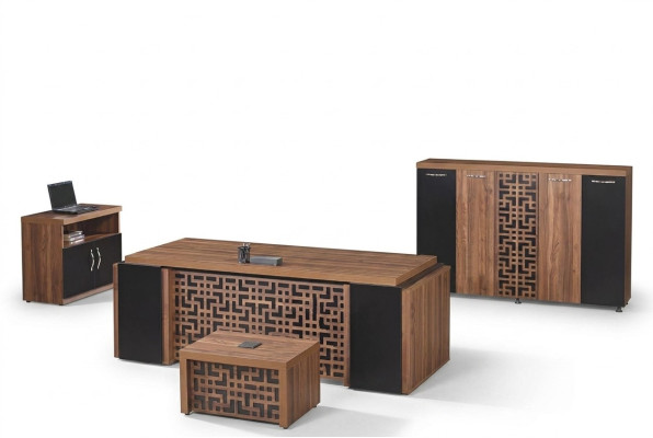 Mobilier de salle d'étude Bureau de bureau Ensemble de bureau 4 pièces Bois Marron