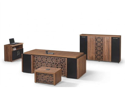Mobilier de salle d'étude Bureau de bureau Ensemble de bureau 4 pièces Bois Marron