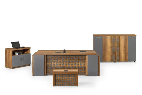 Bureau de bureau Mobilier de bureau Ensemble complet de bureau en bois brun 4 pièces