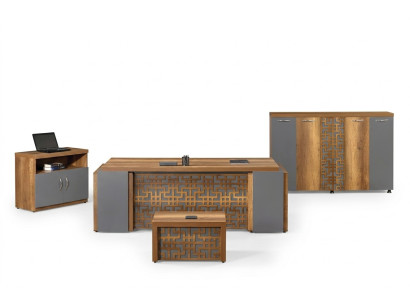 Bureau de bureau Mobilier de bureau Ensemble complet de bureau en bois brun 4 pièces