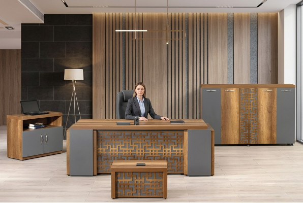 Mobilier de bureau complet Bureau Bureau Bureau Bureau Ensemble 4 pièces Bois Marron