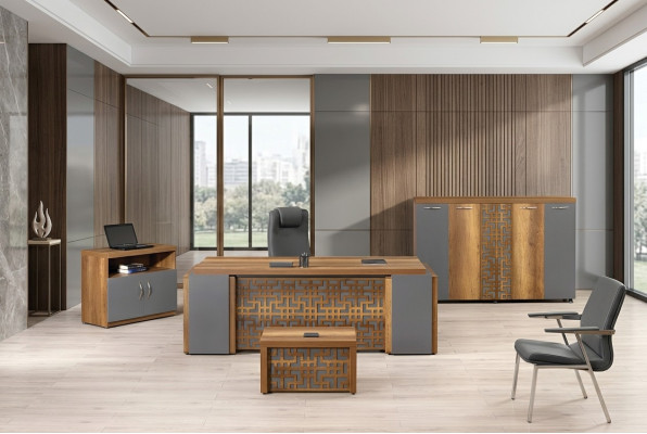 Mobilier de bureau complet Bureau Bureau Bureau Bureau Ensemble 4 pièces Bois Marron