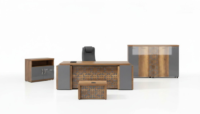 Mobilier de bureau complet Bureau Bureau Bureau Bureau Ensemble 4 pièces Bois Marron