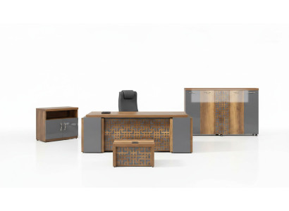 Mobilier de bureau complet Bureau Bureau Bureau Bureau Ensemble 4 pièces Bois Marron