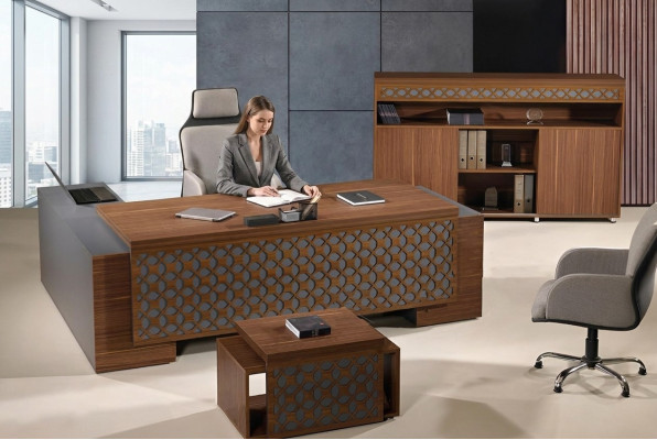 Bureau d'angle complet et bureau de poste Ensemble de bureau 3 pièces Bois Marron Mobilier de bureau