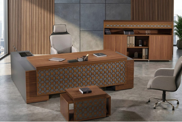 Bureau d'angle complet et bureau de poste Ensemble de bureau 3 pièces Bois Marron Mobilier de bureau