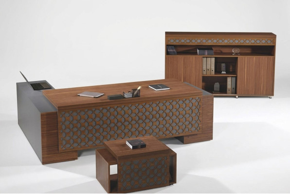 Bureau d'angle complet et bureau de poste Ensemble de bureau 3 pièces Bois Marron Mobilier de bureau