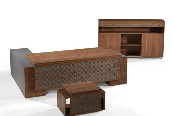 Mobilier de bureau complet Angle de bureau Table de bureau Set de bureau en bois brun 3 pièces