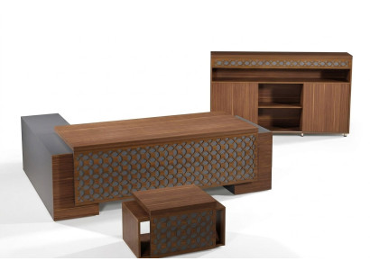 Mobilier de bureau complet Angle de bureau Table de bureau Set de bureau en bois brun 3 pièces