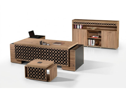 Table de bureau d'angle de luxe Ensemble de bureau complet 3 pièces Bois Marron Mobilier de bureau