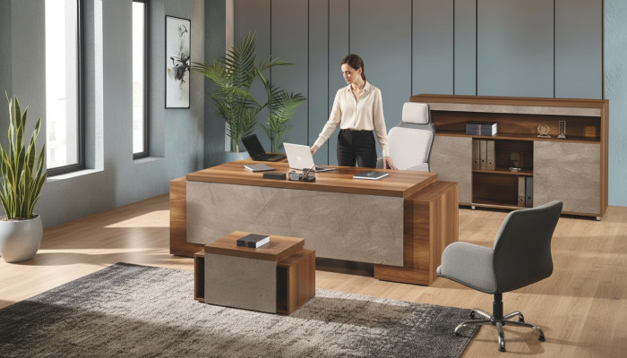 Mobilier de bureau Bureau en coin Bureau complet Bureau de bureau Ensemble de bureau 3 pièces Bois Marron