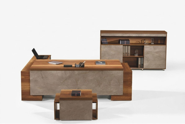 Mobilier de bureau Bureau en coin Bureau complet Bureau de bureau Ensemble de bureau 3 pièces Bois Marron