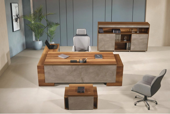 Mobilier de bureau complet Bureau d'angle Bureau de bureau Ensemble de bureau 3 pièces Bois Marron