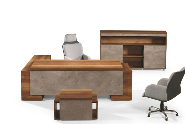 Mobilier de bureau complet Bureau d'angle Bureau de bureau Ensemble de bureau 3 pièces Bois Marron