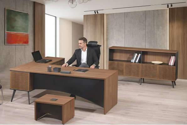 Mobilier de salle d'étude Table de bureau d'angle Ensemble complet de 3 pièces Bois Marron Mobilier de bureau