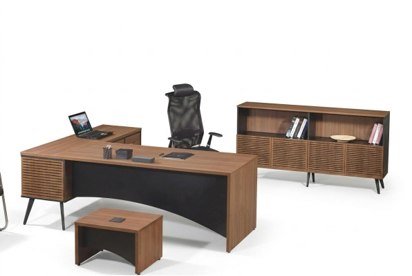 Mobilier de salle d'étude Table de bureau d'angle Ensemble complet de 3 pièces Bois Marron Mobilier de bureau