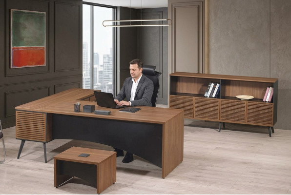 Mobilier de salle d'étude complet Table de bureau d'angle 3 pièces Bois Marron Mobilier de bureau