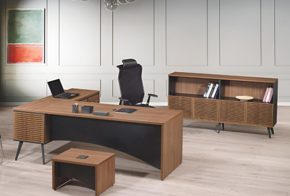 Mobilier de salle d'étude complet Table de bureau d'angle 3 pièces Bois Marron Mobilier de bureau