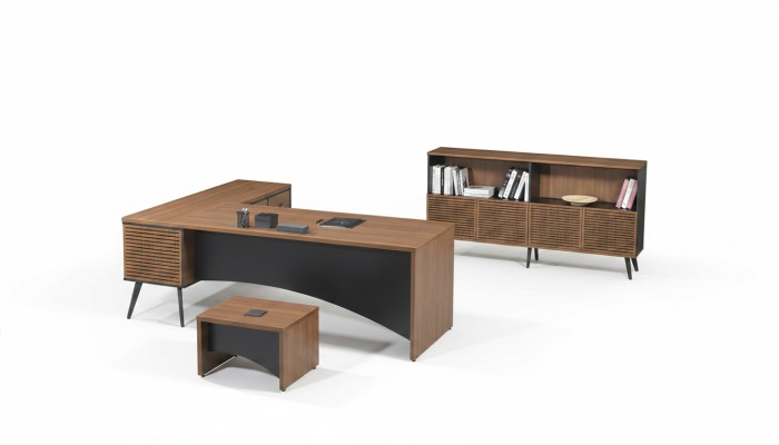 Mobilier de salle d'étude complet Table de bureau d'angle 3 pièces Bois Marron Mobilier de bureau