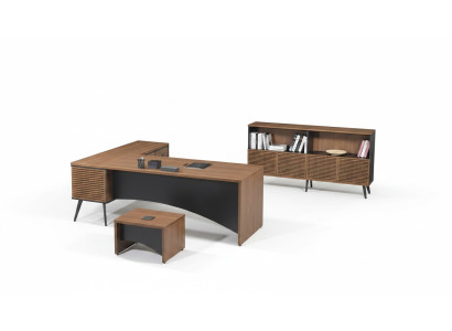Mobilier de salle d'étude complet Table de bureau d'angle 3 pièces Bois Marron Mobilier de bureau
