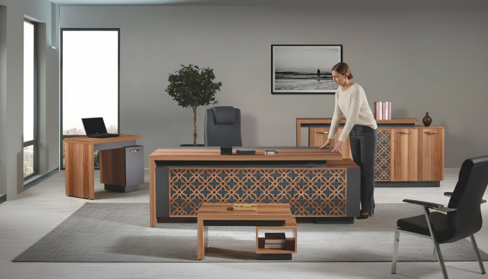 Bureau de bureau Mobilier de bureau Ensemble de bureau complet 4 pièces Bois marron Bureau